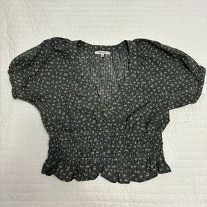 Madewell Floral Puff Sleeve Smocked Blouse